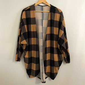 Tan & Black Plaid Check Cardigan Shawl